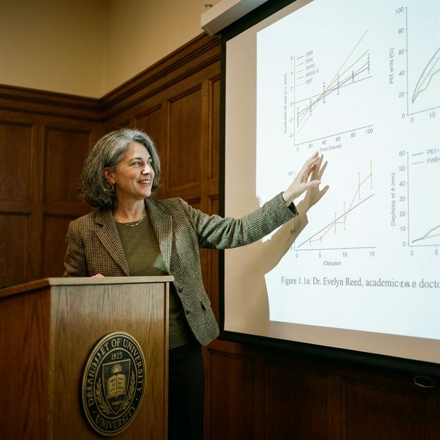 Confident scholar presenting at a doctoral defense